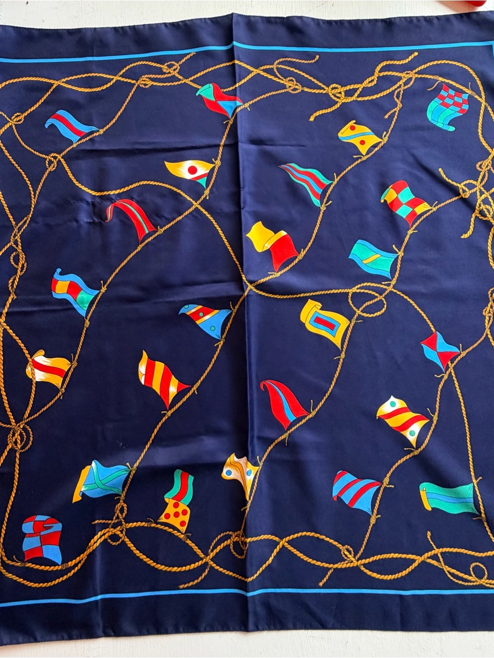 Italian Silk-Feel Scarf 30.5” x 31” Nautical Rope Print Navy Luxe Square - Picture 5 of 5